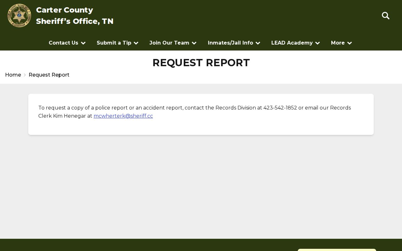 Carter County release records request contact page